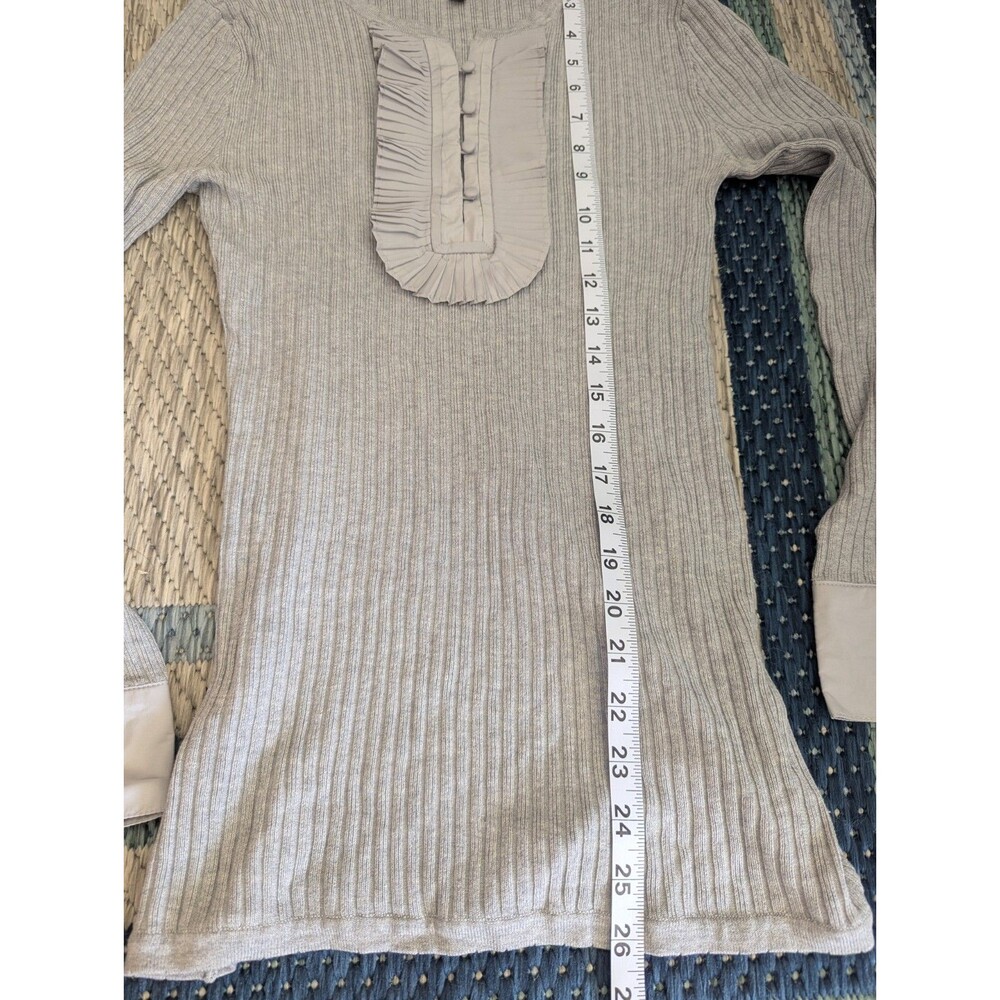 BCBG Max Azria, Small, Silk Blend Ribbed Sweater Top Gray Business Casual Fitted - Picture 6 of 6